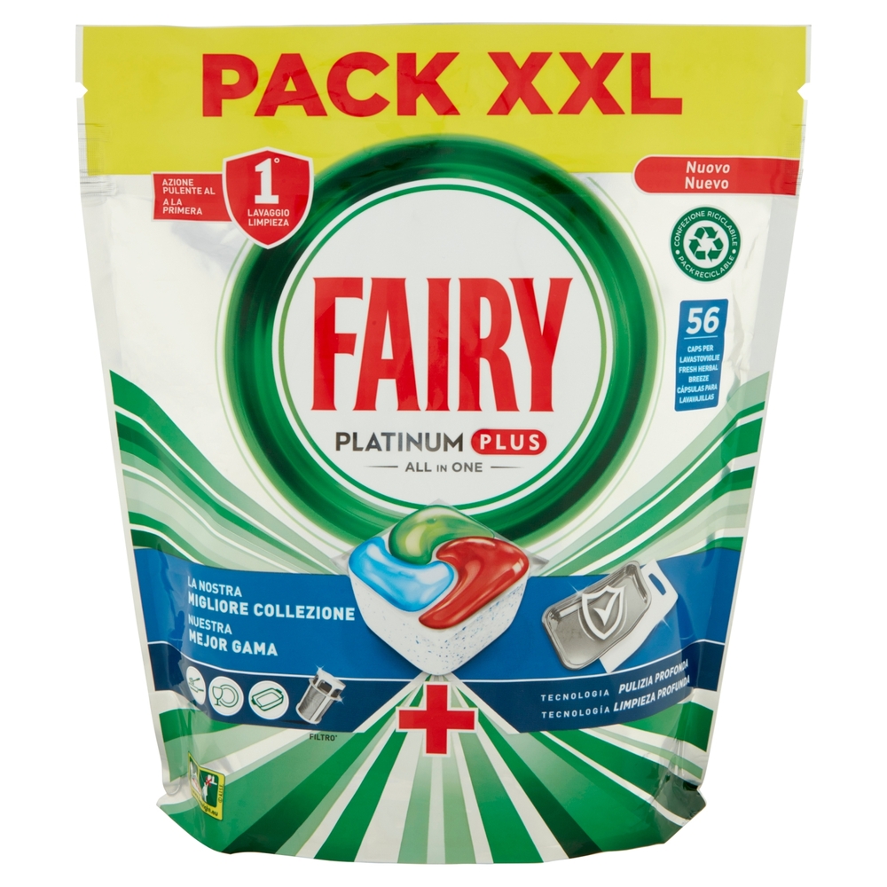 Fairy Pastiglie Lavastoviglie Platinum Plus Pulizia Profonda, Detersivo Piatti, 56 Capsule 869 g